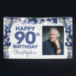 Navy Blue Silver Balloon Photo 90th Birthday Banner<br><div class="desc">Modern Navy Blue Silver Gray Glitter Sparkle Balloon Confetti Happy Birthday Photo Any Age Party Banner</div>