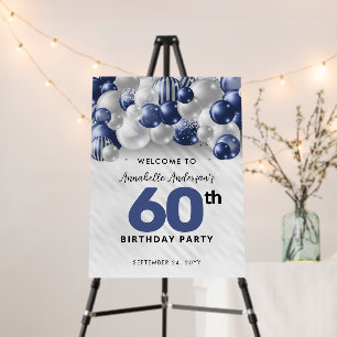 Navy Blue Silver Balloon Welcome 60th Birthday Foam Board