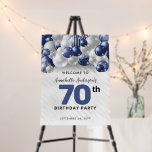 Navy Blue Silver Balloon Welcome 70th Birthday Foam Board<br><div class="desc">Modern Glam Navy Blue Silver Balloon Glitter Sparkle Any Age Birthday Invitation</div>