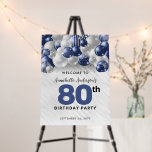 Navy Blue Silver Balloon Welcome 80th Birthday Foam Board<br><div class="desc">Modern Glam Navy Blue Silver Balloon Glitter Sparkle Any Age Birthday Invitation</div>