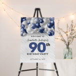 Navy Blue Silver Balloon Welcome 90th Birthday Foam Board<br><div class="desc">Modern Glam Navy Blue Silver Balloon Glitter Sparkle Any Age Birthday Invitation</div>