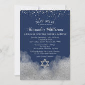 Navy Blue Silver Bar Mitzvah Invitation 