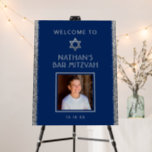 Navy Blue Silver Bar Mitzvah Welcome Photo Foam Board<br><div class="desc">Bar Mitzvah Welcome Sign with Personalized photo on a navy blue background with silver sparkly glitter stripe border edges. Add custom wording, fonts, or more photos and remove the gold glittler border by clicking "Customize Further." For matching and coordinating items, contact the Paper Grape Zazzle Designer using Zazzle messenger. More...</div>