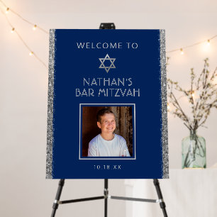 Navy Blue Silver Bar Mitzvah Welcome Photo Foam Board
