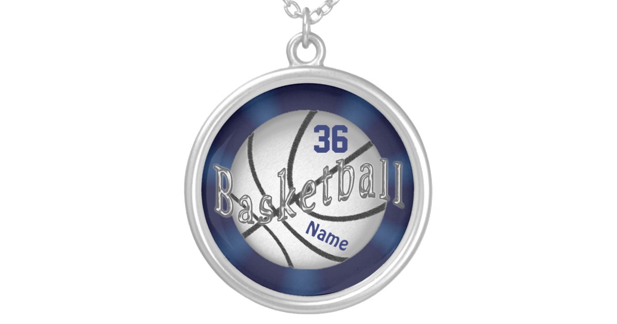 Navy Blue Silver Basketball Necklace With Number Zazzle Com