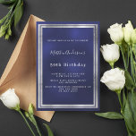 Navy blue silver birthday invitation<br><div class="desc">A trendy,  modern 50th (or any age) birthday party invitation card for men,  guys,  male.   A navy blue background. The blue color is uneven.  With a faux silver frame. Personalize and add your name and party details.
Back: blue background</div>