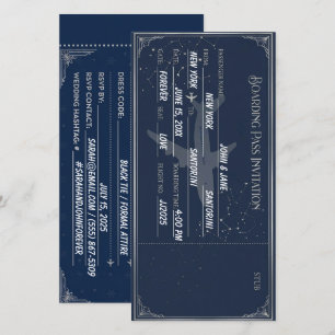 Navy Blue & Silver boarding pass save the date