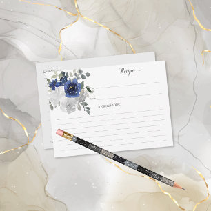 Navy Blue Silver Bridal Shower Recipe Card