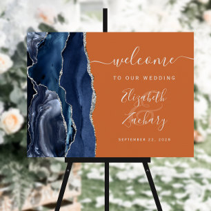 Navy Blue Silver Burnt Orange Wedding Welcome Foam Board