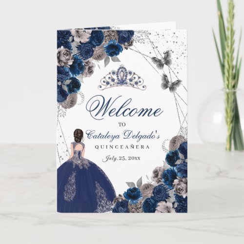 Navy Blue Silver Butterfly Quinceanera Program