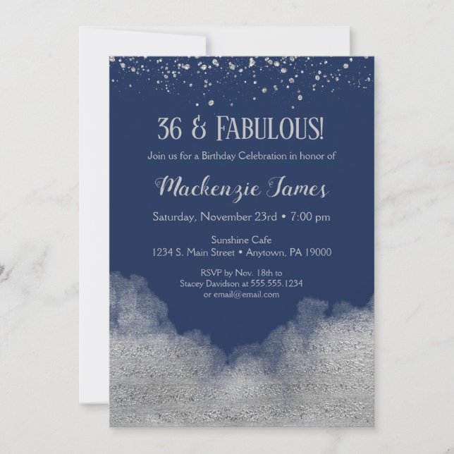 Navy Blue Silver Confetti Birthday Invitation (Front)