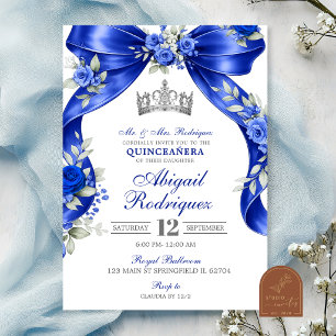 Navy blue Silver Coquette Quinceanera Invitation