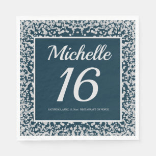 Navy Blue Silver Diamond Glitter 16th Birthday Napkins