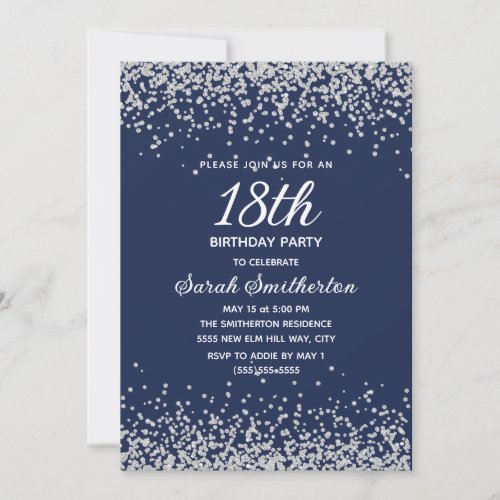 Navy Blue Silver Diamond Glitter 18th Birthday