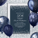 Navy Blue Silver Diamond Glitter 90th Birthday Invitation<br><div class="desc">Elegant and chic navy blue 90th birthday party invitation for women with sparkling glitter and a white calligraphy / script text. Text and fonts are completely customizable on this invitation so you can change this to work for any age. Contact us for help with your customizations or to request matching...</div>