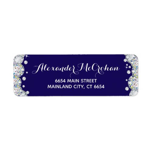 Navy Blue Silver Diamond Glitter Return Address Label