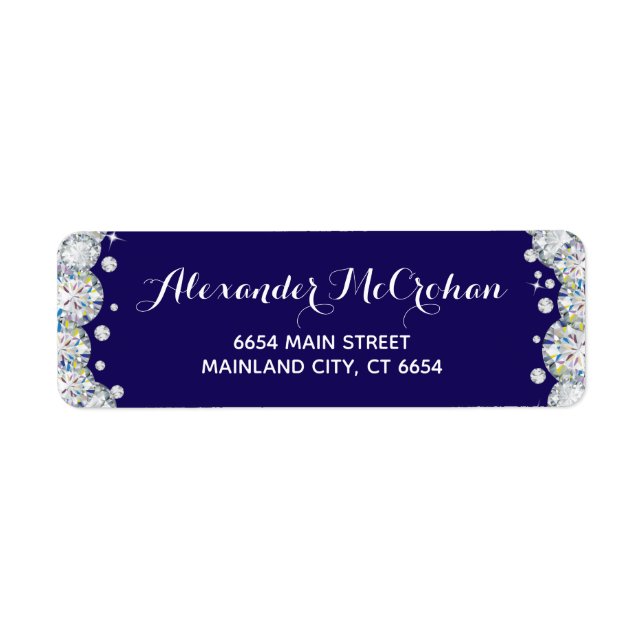 Navy Blue Silver Diamond Glitter Return Address Label (Front)