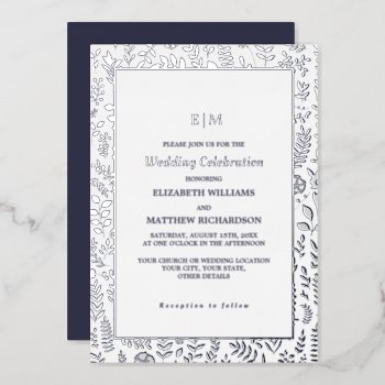 Navy Blue | Silver Elegant Luxury Wedding  Foil Invitation by YourWeddingDay at Zazzle