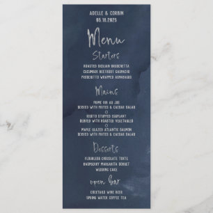 Navy Blue Silver Fancy Calligraphy Script Wedding Menu