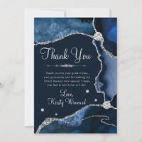 Navy Blue & Silver Faux Glitter Agate Sweet 16