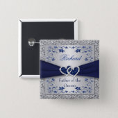 Navy Blue, Silver Floral Father of Groom Pin (Front & Back)