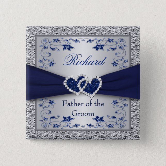 Navy Blue, Silver Floral Father of Groom Pin (Front)