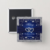 Navy Blue, Silver Floral Mother of the Groom Pin (Front & Back)