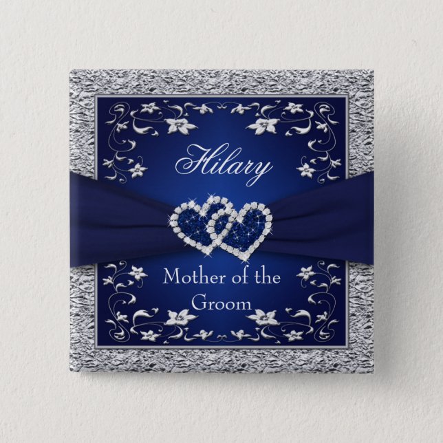 Navy Blue, Silver Floral Mother of the Groom Pin (Front)