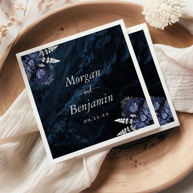 Navy Blue Silver Floral Wedding Napkins (Creator Uploaded)