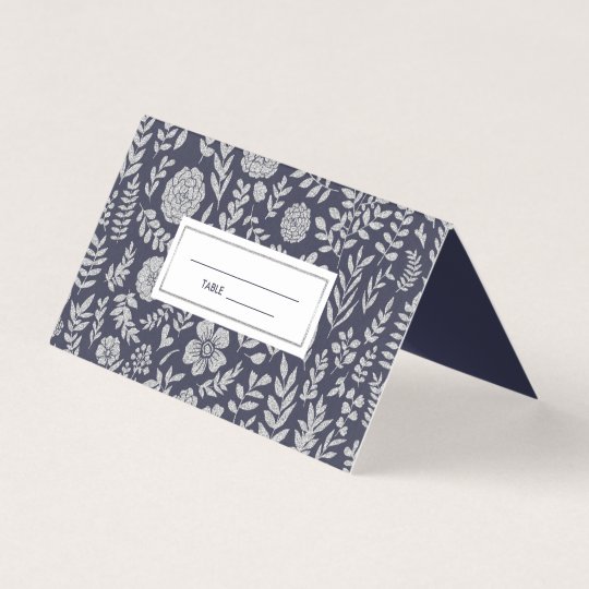 Navy Blue | Silver Floral Wedding Table Place Card | Zazzle.com