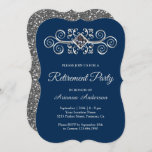 Navy Blue Silver Flourish Diamond Retirement Party Invitation