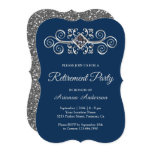 Navy Blue Silver Flourish Diamond Retirement Party Invitation Navy Blue Silver Flourish Diamond Retirement Party Invitation