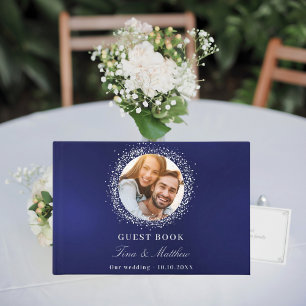 Navy blue silver foil photo wedding foil guest book