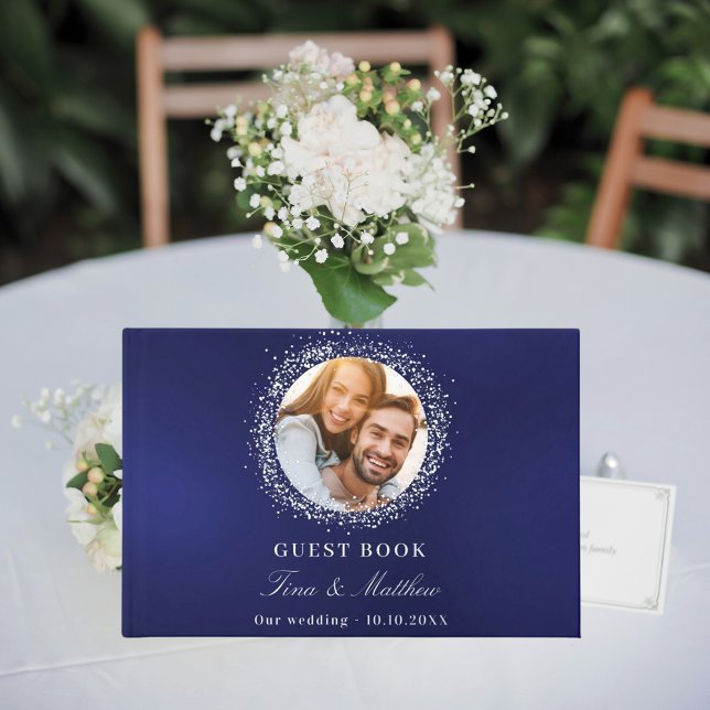 Navy blue silver foil photo wedding  foil guest book  (Creator Uploaded)
