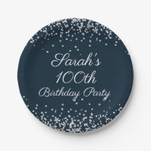 Navy Blue Silver Glitter 100th Birthday Party