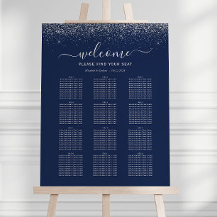 Navy Blue Silver Glitter 12-Table Wedding Seating Foam Board
