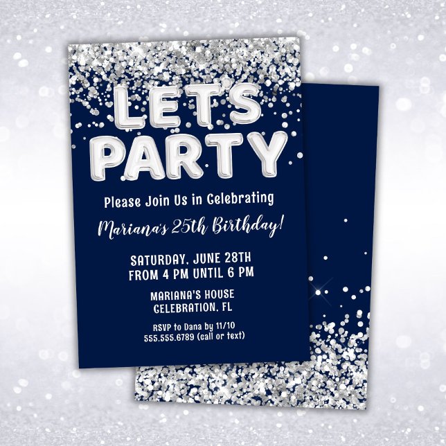 Navy Blue Silver Glitter Birthday Party Invitation (Creator Uploaded)