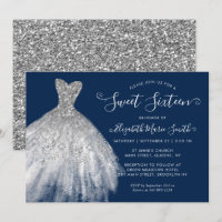 Navy Blue Silver Glitter Dress Sweet 16 Birthday