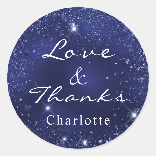 Navy blue silver glitter dust monogram thank you classic round sticker (Front)