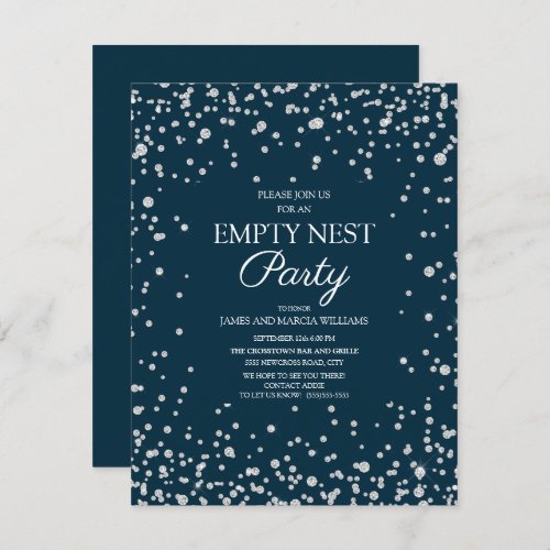 Navy Blue Silver Glitter Empty Nest Party Card