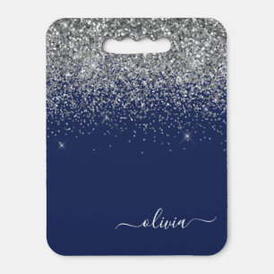 Navy Blue Silver Glitter Girly Monogram Name Seat Cushion
