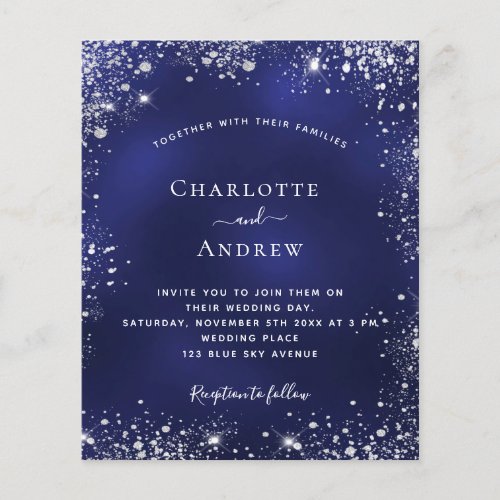 Navy blue silver glitter QR wedding invitation Flyer