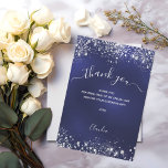 Navy blue silver glitter script thank you card<br><div class="desc">A navy blue background decorated with faux silver glitter,  sparkles. The blue color is uneven. Large hand lettered script with swashes and the text: Thank You.  Personalize and add your thank you note and name.</div>