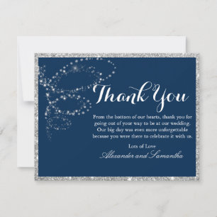 Navy Blue Silver Glitter Snowflake Thank You Card