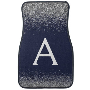 Navy Blue Silver Glitter Sparkle Monogram Car Floo Car Floor Mat