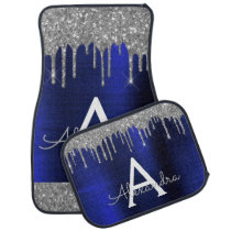 Navy Blue Silver Glitter Sparkle Monogram Car Floor Mat Navy Blue Silver Glitter Sparkle Monogram Car Floor Mat