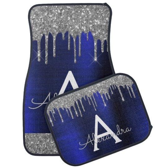 Navy Blue Silver Glitter Sparkle Monogram Car Floor Mat Zazzle Com