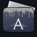 Navy Blue Silver Glitter Sparkle Monogram Laptop Sleeve<br><div class="desc">Navy Blue and Silver Faux Dripping Modern and Elegant Girly Glitter and Sparkle Elegant Monogram Case. This case can be customized to include your initial and first name.</div>