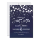 Navy Blue Silver Glitter Sparkles Lights Sweet 16