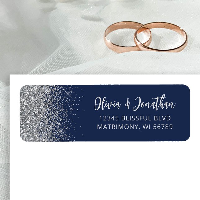 Navy Blue Silver Glitter Wedding Address Label (Creator Uploaded)